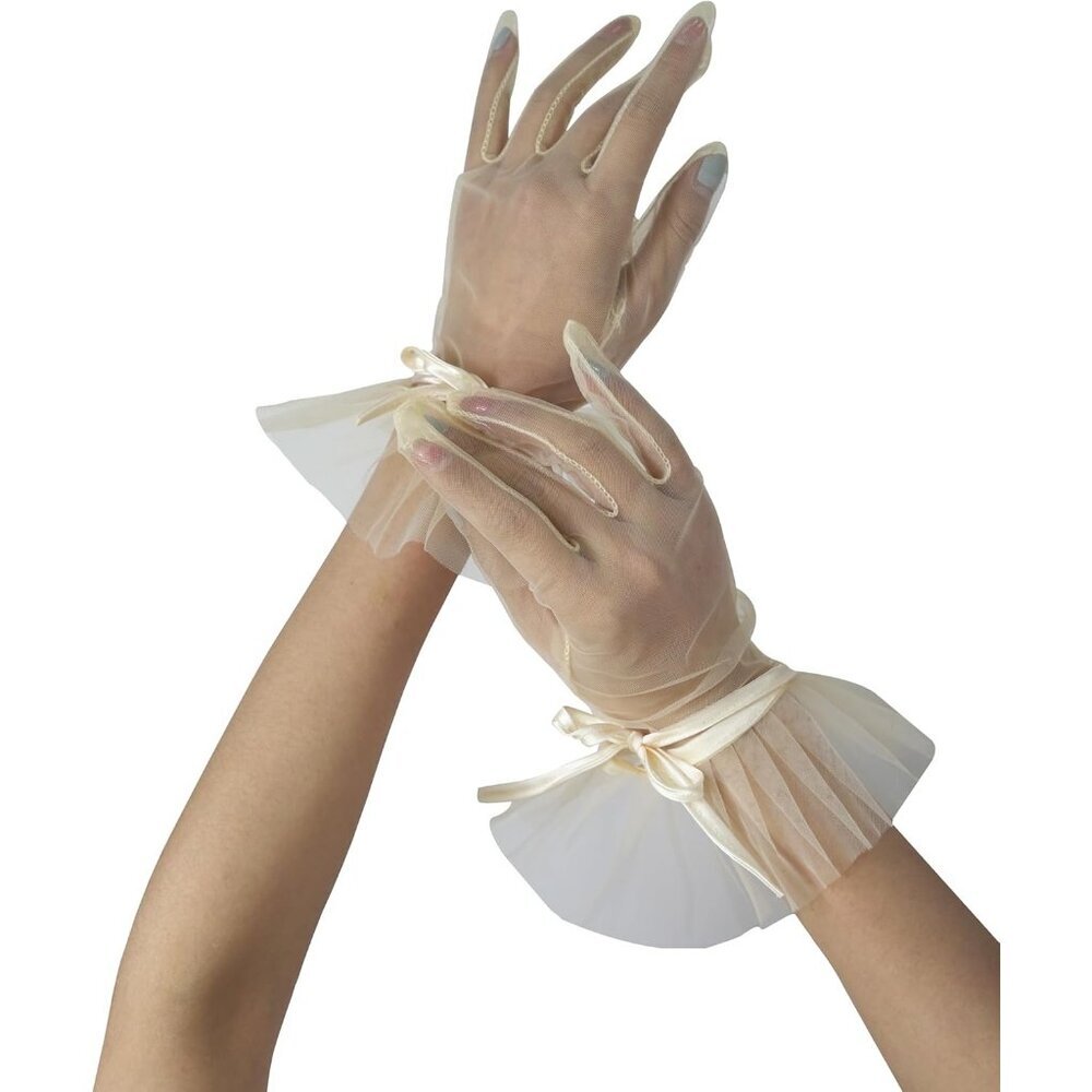 Women's Evening Champagne Ruffles Tulle Short Gloves Wedding Party Accessory